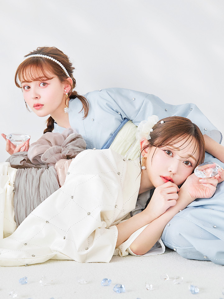 即日発送】アーガイルビジュー浴衣 【浴衣3点セット 浴衣/帯/下駄