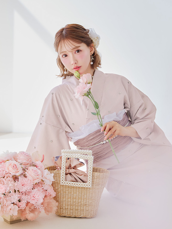 即日発送】アーガイルビジュー浴衣【浴衣3点セット 浴衣/帯/下駄