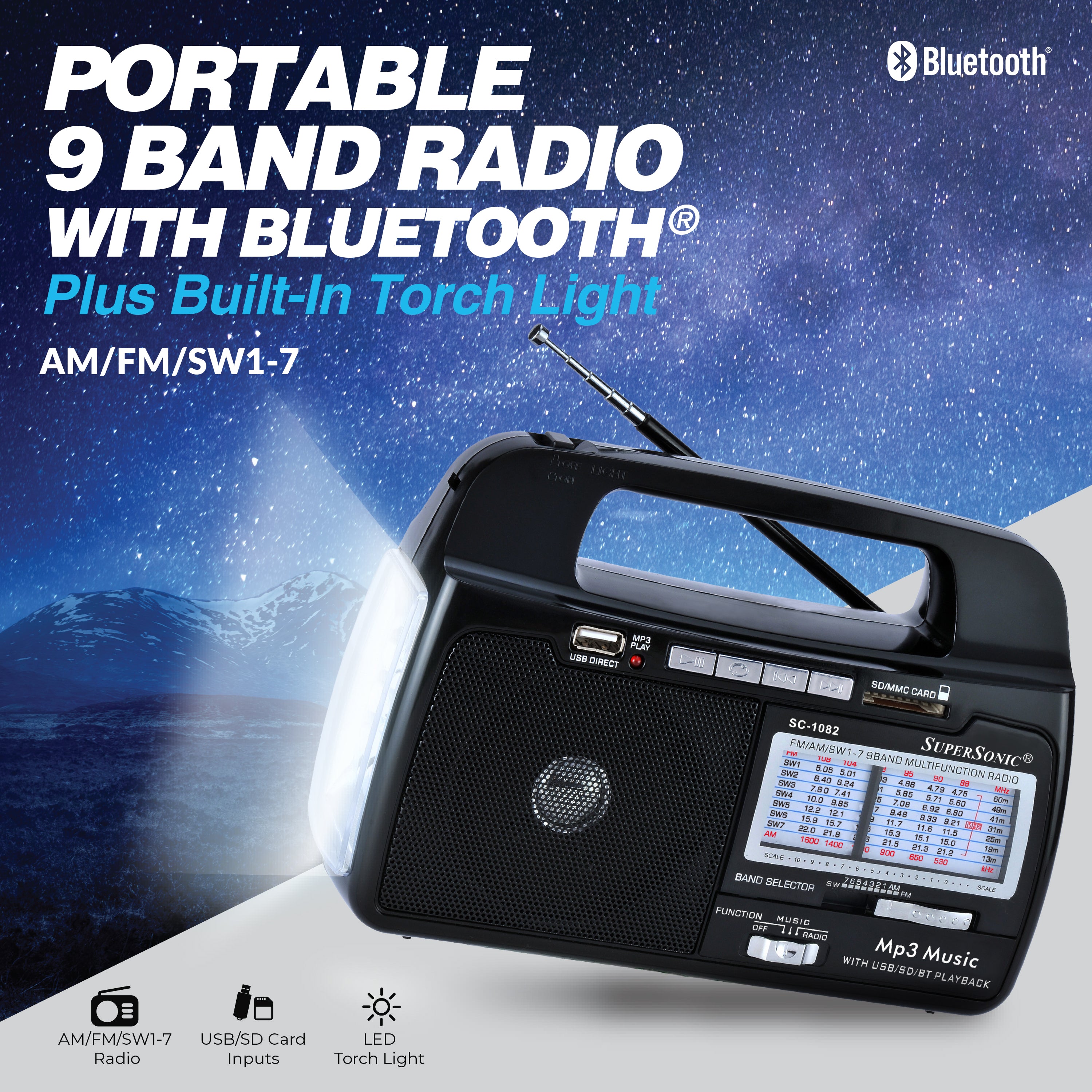 9 Band AM/FM/SW1-7 Portable Radio – Supersonic Inc