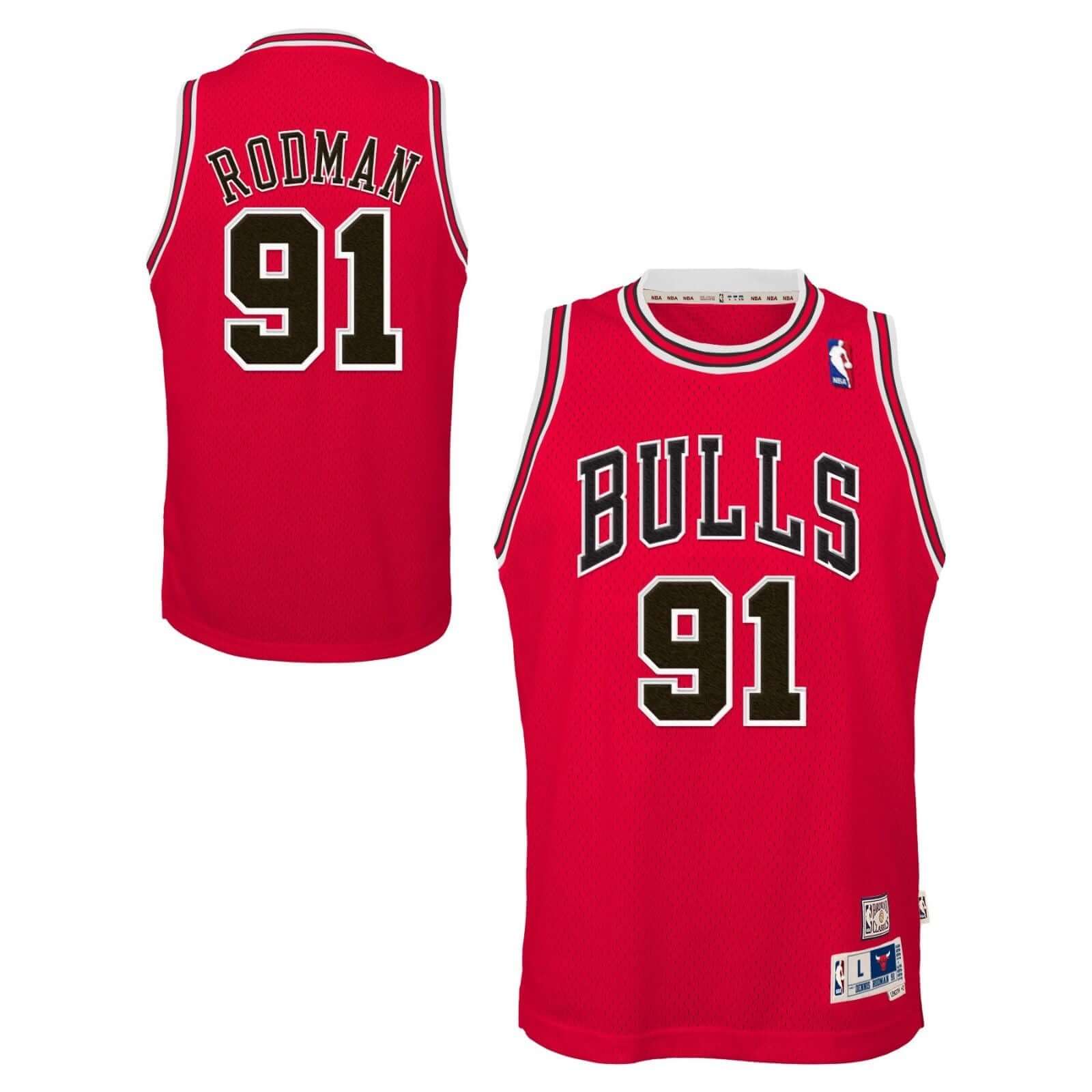 Chicago Bulls Youth Dennis Rodman #91 Red Jersey Mitchell&Ness Classic
