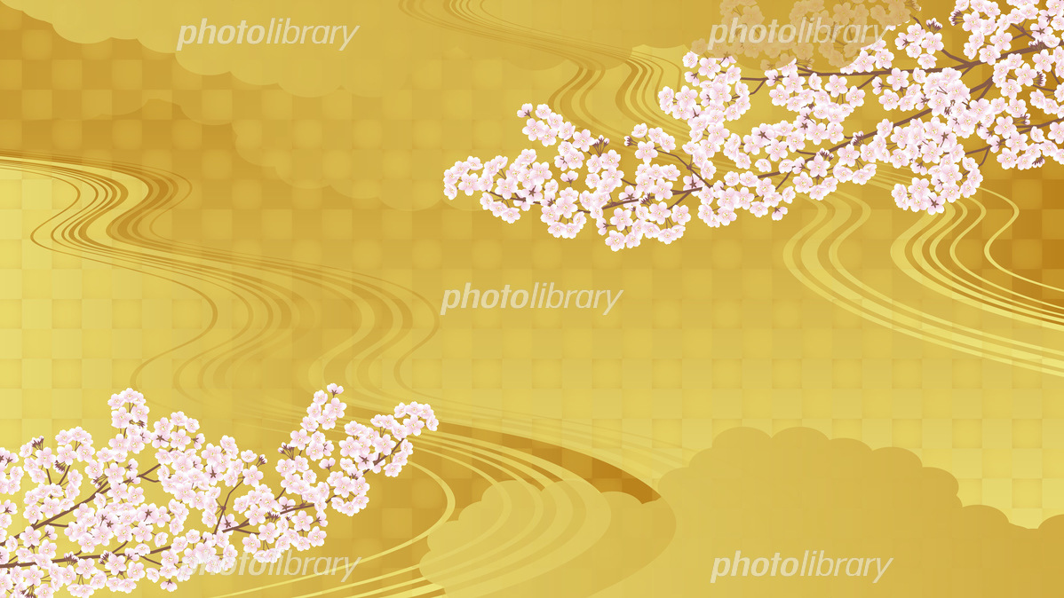 日本風の背景 桜と金色の背景のイラスト イラスト素材 [7439276