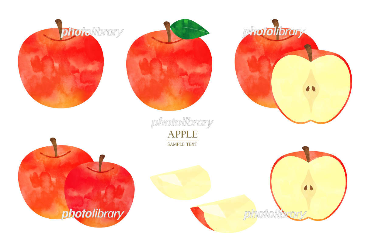 りんごの水彩風セット イラスト素材 [7737240] - フォトライブラリー