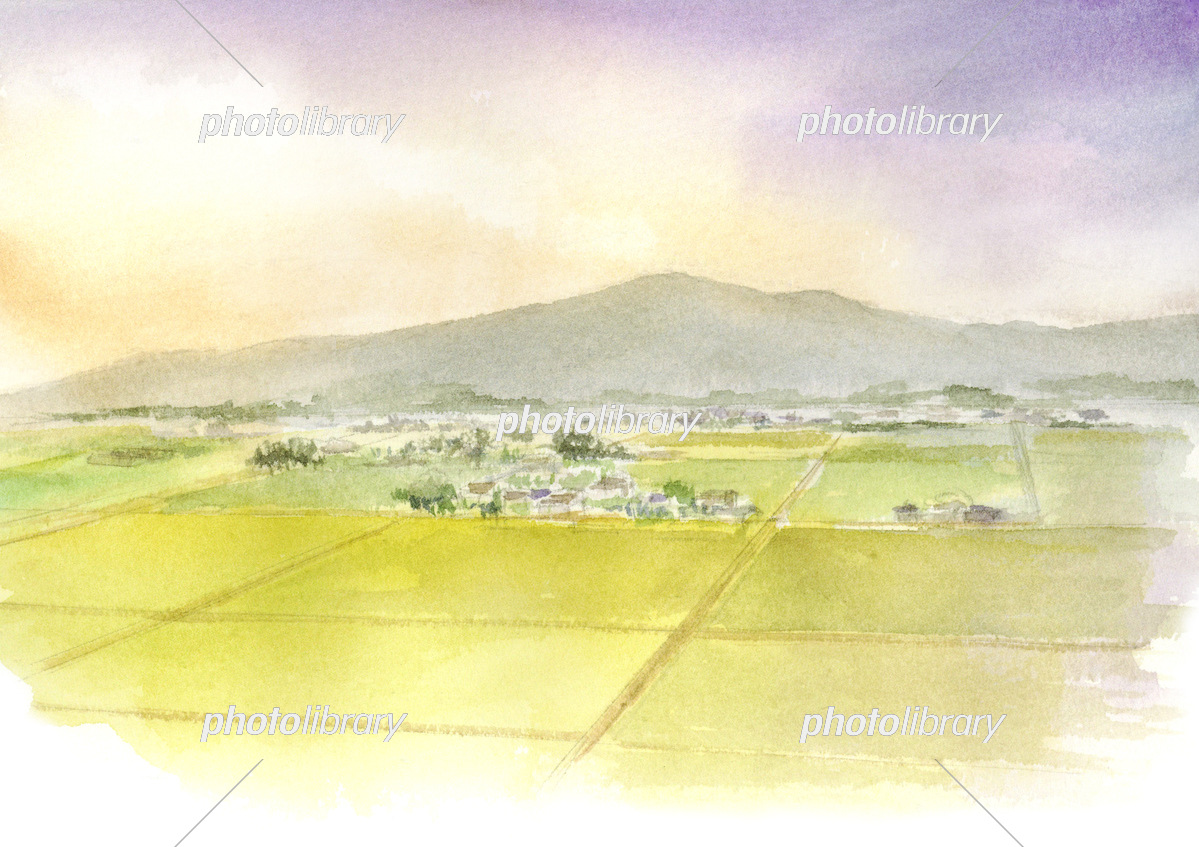 秋の田園風景 俯瞰 水彩画 イラスト素材 [6863491] - フォトライブラリー