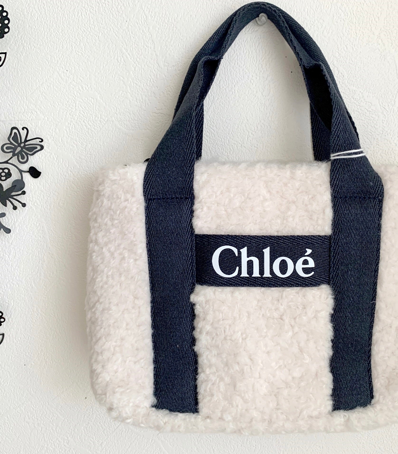 Chloe』クロエ もこもこ ロゴ ミニトートバッグ ショルダー付 Navy