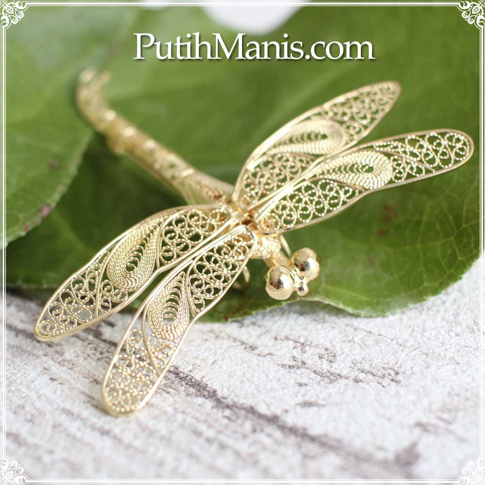 羽の透かし細工も美しいトンボのブローチ/24K18Kゴールド【ニッケル