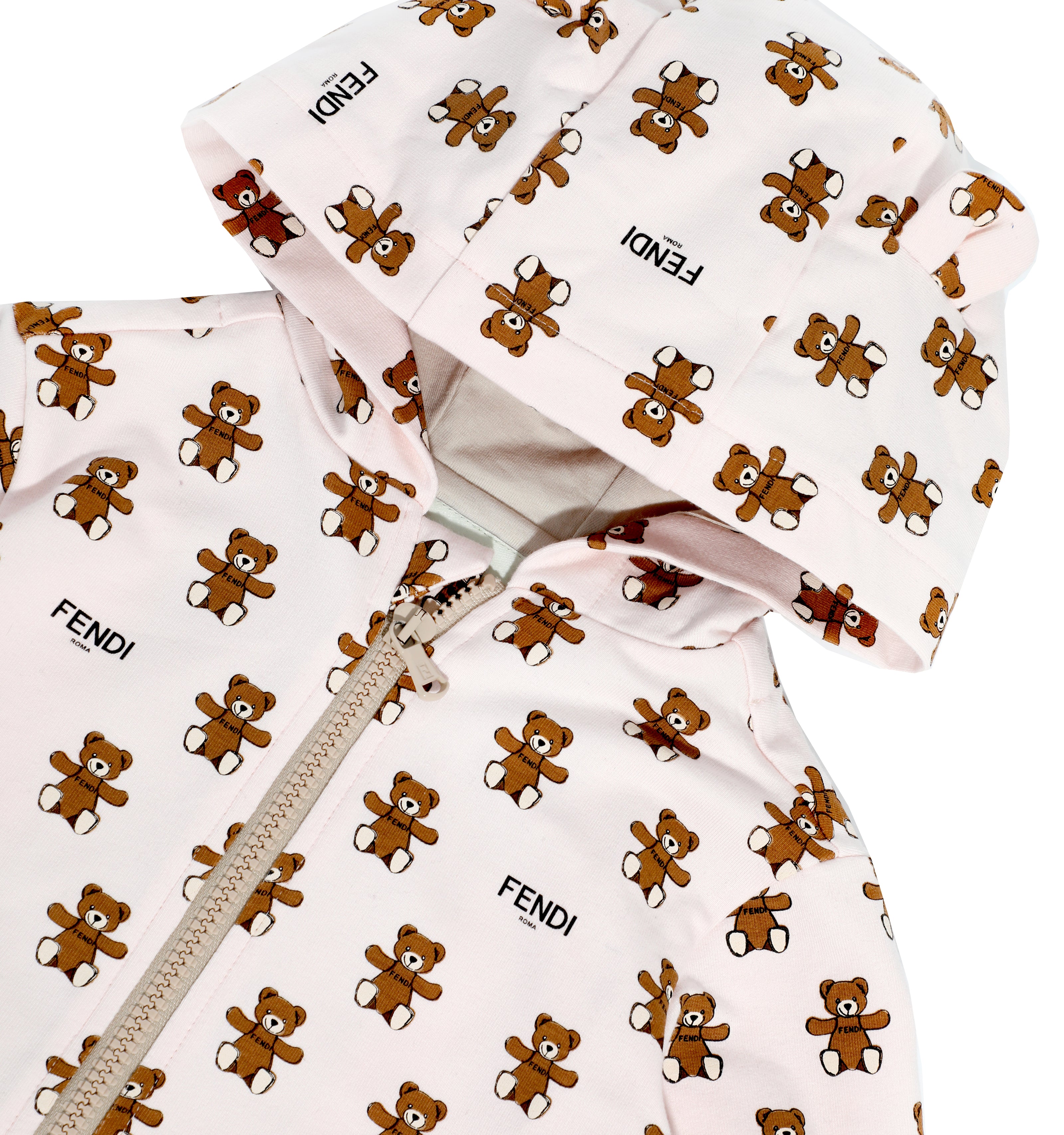 BABY BEAR HOOD ZIP UP SWEATSHIRT W/ ALLOVER BEAR PRINT-LIGHT PINK