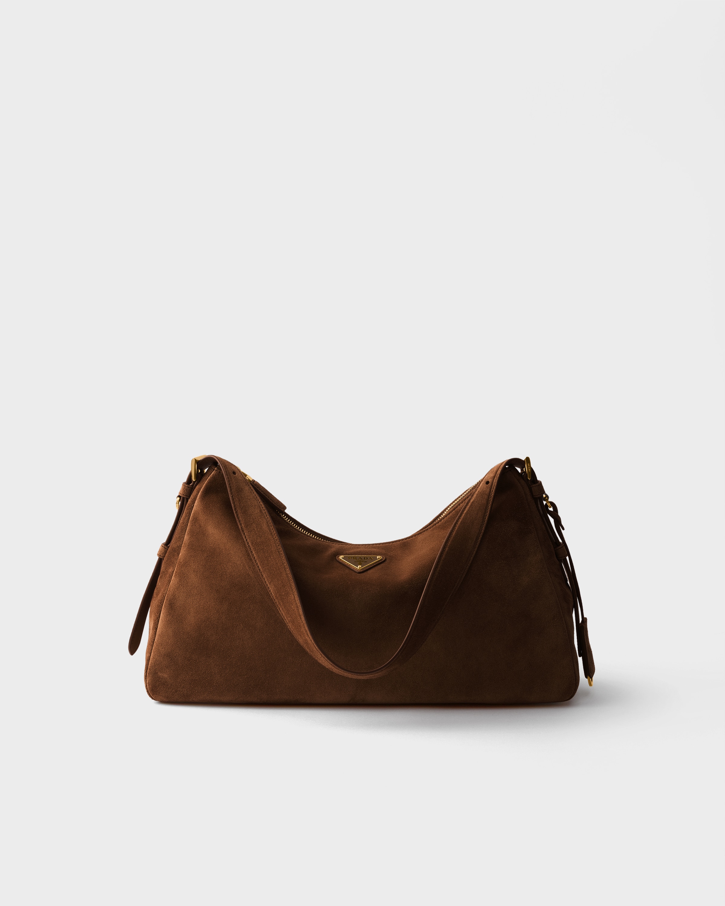 Cocoa Brown Prada Aimèe Large Suede Shoulder Bag | PRADA