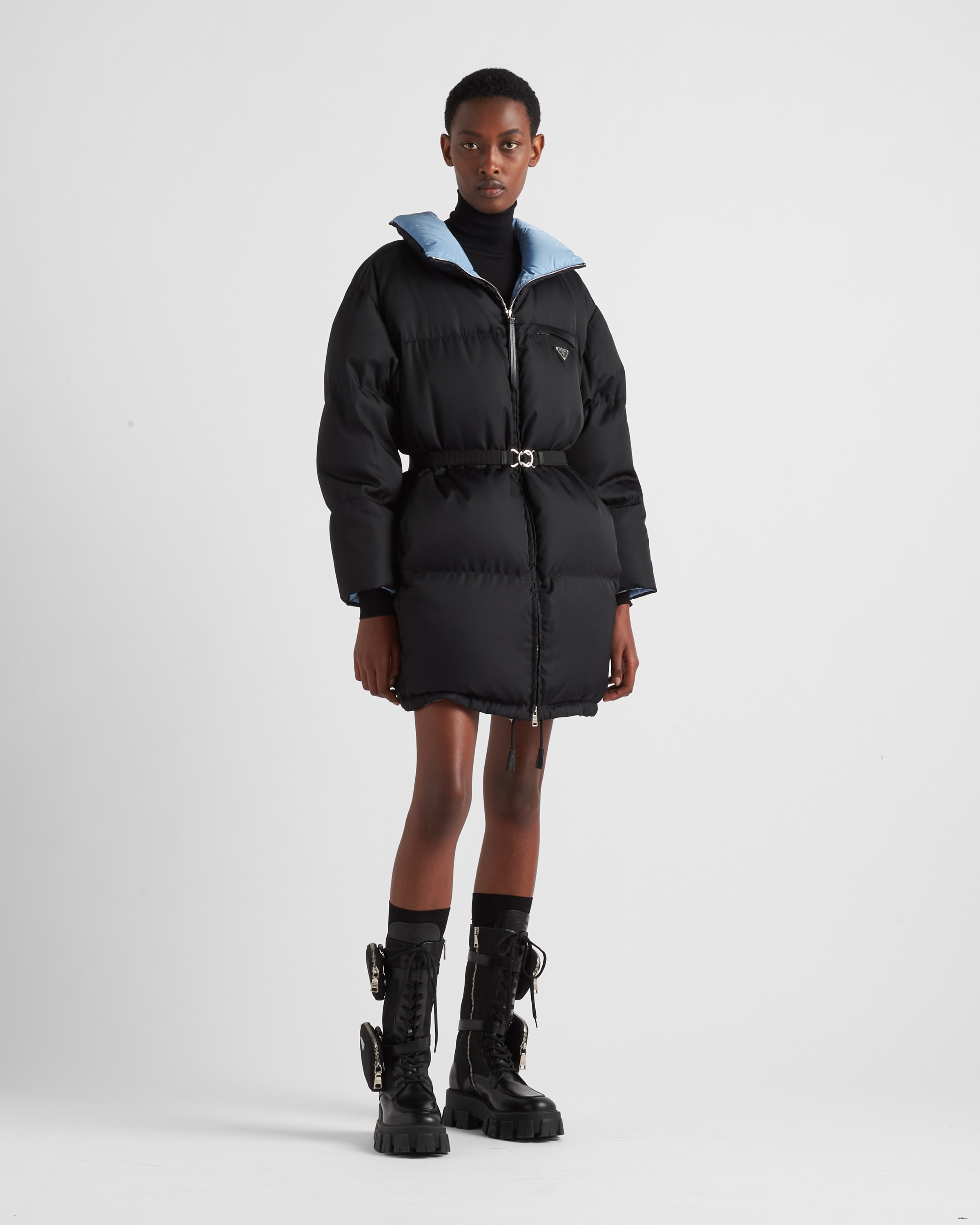 Black Re-nylon Gabardine Hooded Down Coat | PRADA