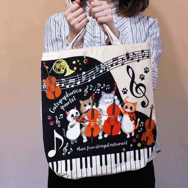 ファスナートートバッグ 《Cat Symphonica ピアニスト待ちの弦楽四天王