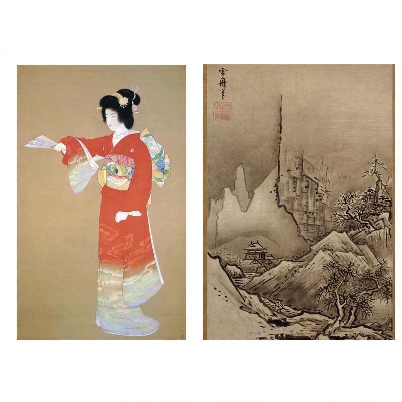 名画お値打ち2枚セット】上村松園＆雪舟 A3サイズ 美人画と水墨画