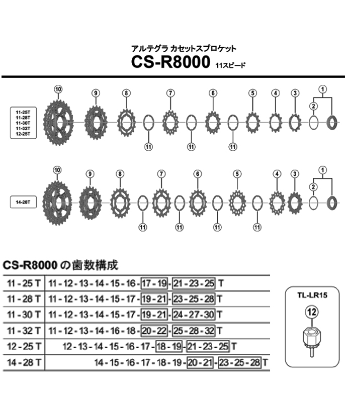 SHIMANO（シマノ）CS-R8000 カセットスプロケット 11S 11-25T 11-28T