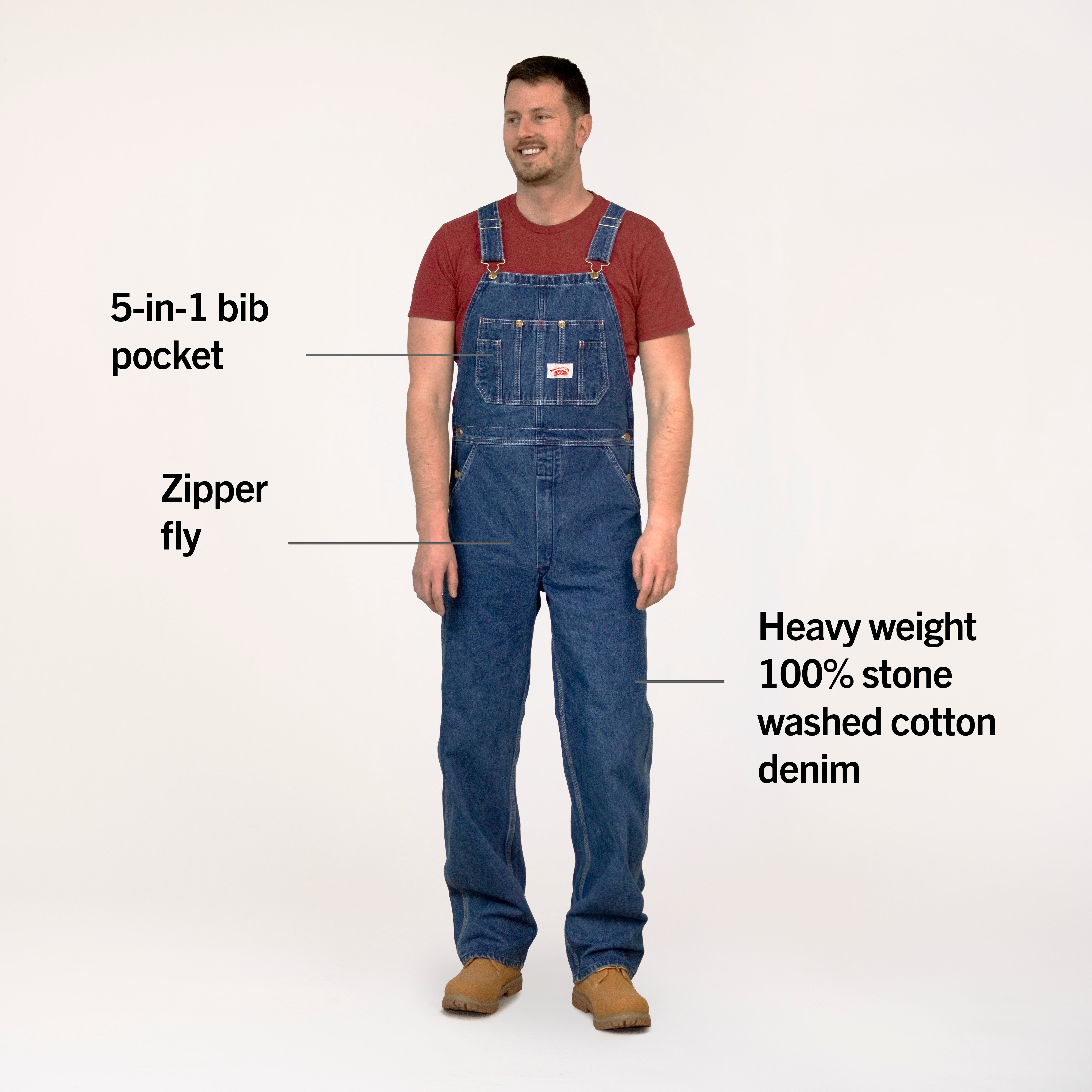 699 Round House Made in USA Stone Washed Blue Denim Overalls