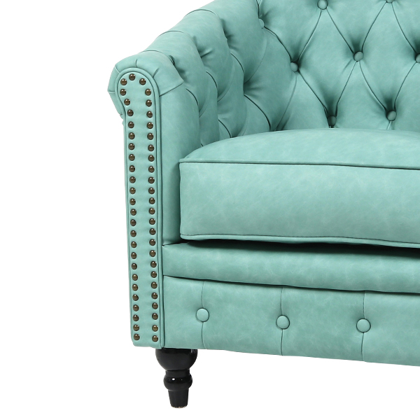 ミントグリーンPUレザーチェスターフィールドラウンジシングルソファ