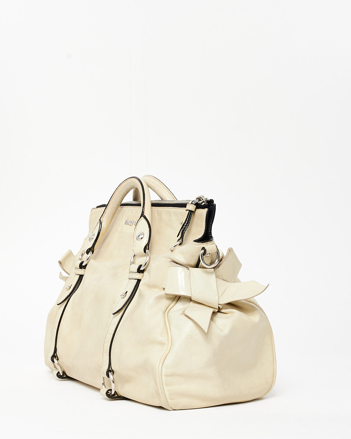 Buy Miu Miu Off White Vitello Lux Leather Bow Detail Convertible