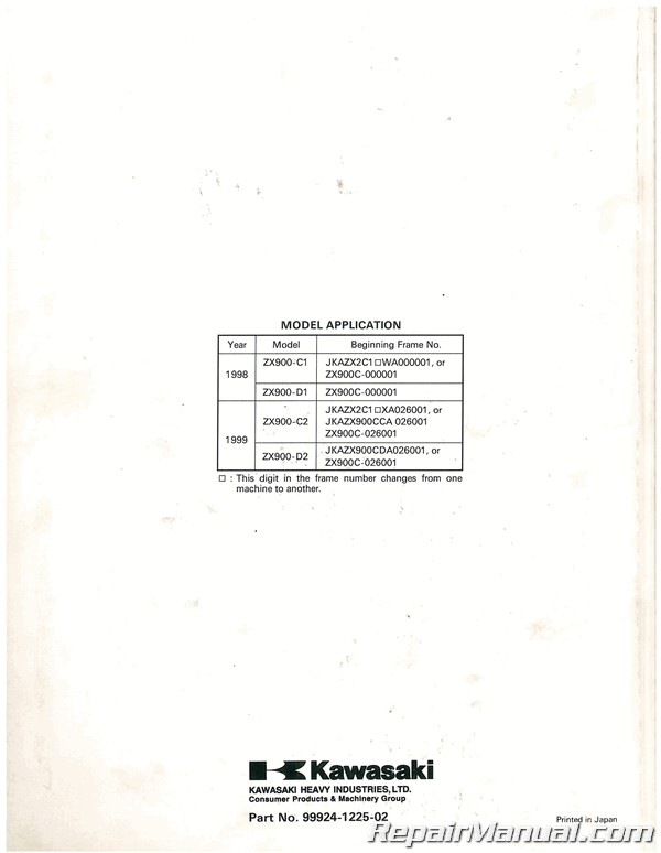 1998 1999 Kawasaki ZX900-C Ninja ZX-9R Service Manual