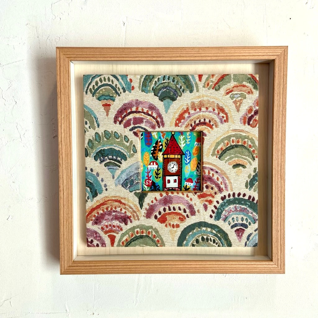 柚木沙弥郎 ガラス絵 「時計の台の森」アート 絵画 一点もの 作家 中古