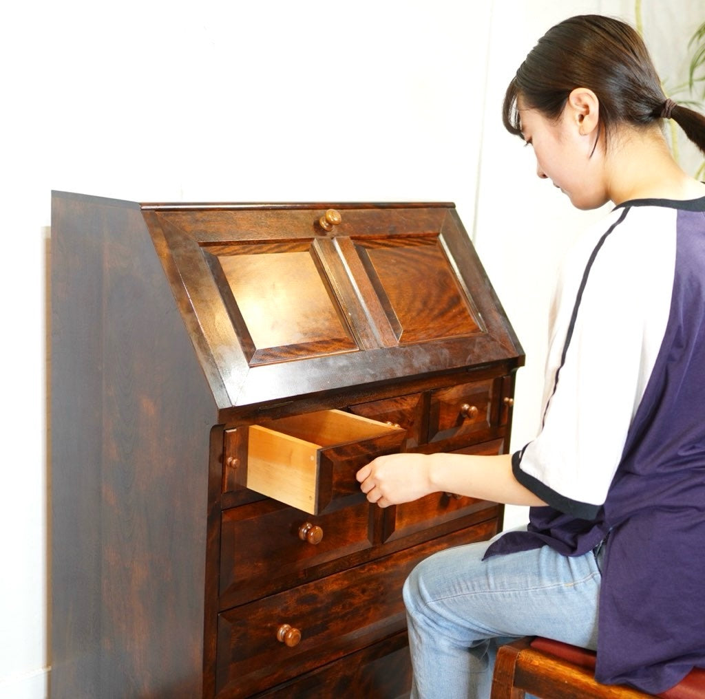 松本民芸家具 T型ライティングビューロー 文机 中古 本棚 古民家