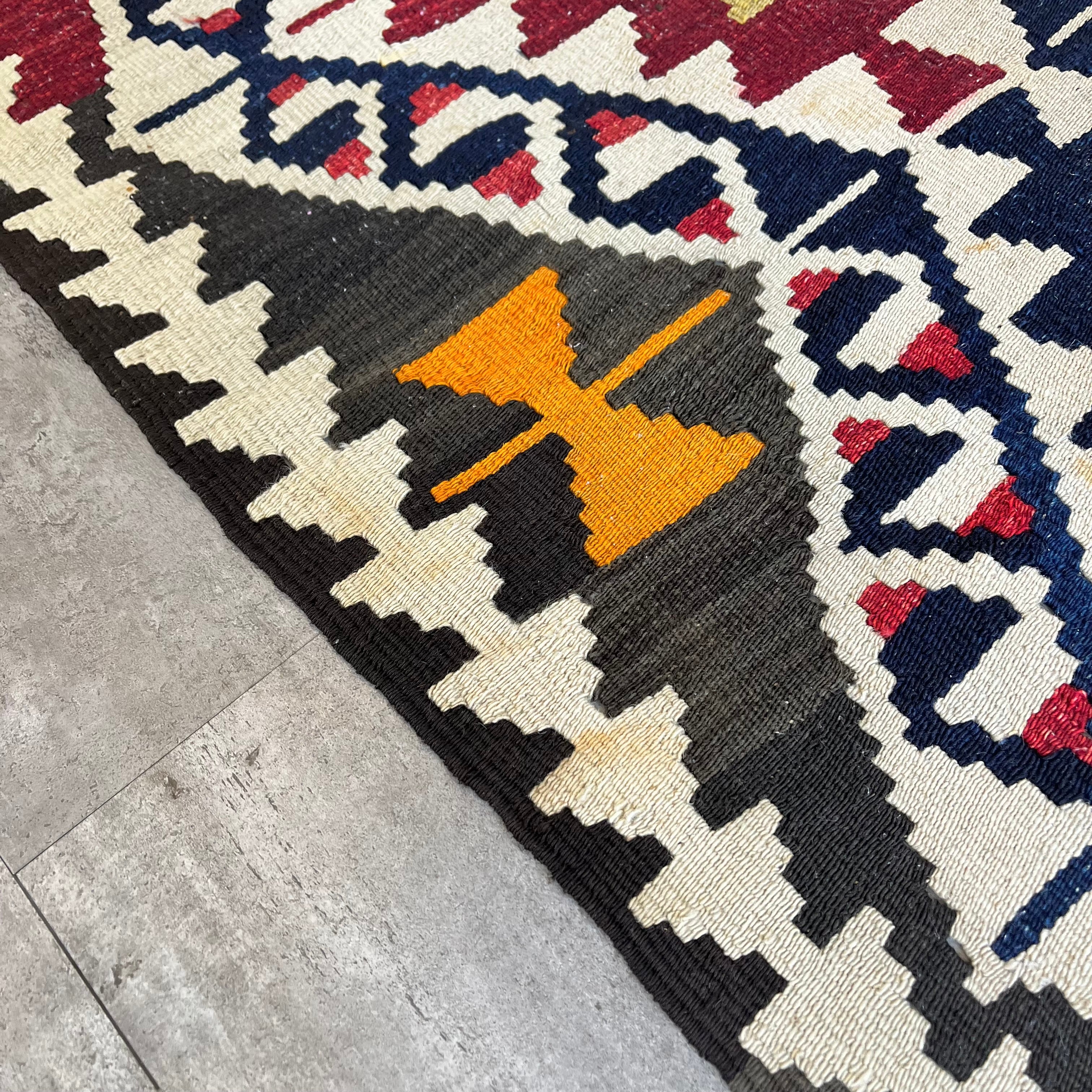 オールドキリム キリムラグ トルコ絨毯 手織り ヴィンテージ ひし形