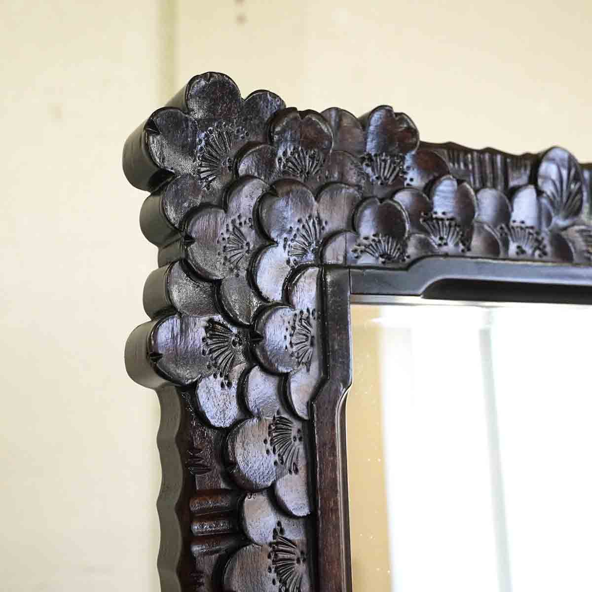 姿見 軽井沢彫り 桜 ミラー 鏡 スタンドミラー 伝統工芸品 中古