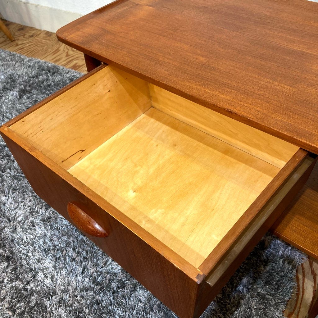 ソーイングテーブル サイドテーブル チーク材 北欧 収納 棚 キャスター