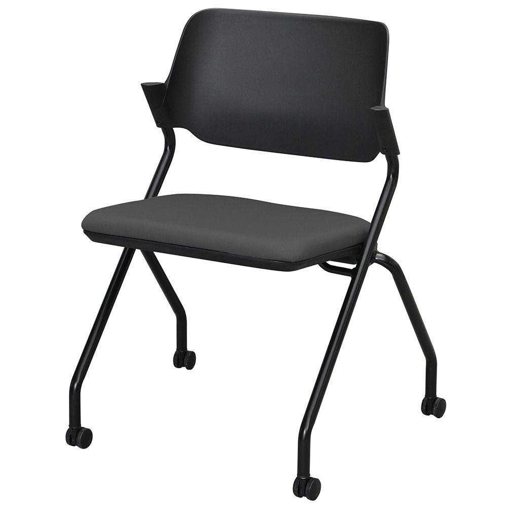 SYネスティングチェア ブラック 肘無し ファブリック チャコールグレー