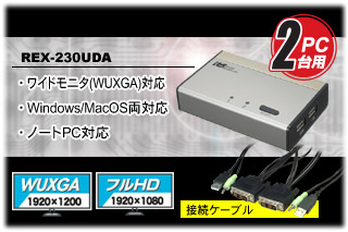 パソコン自動切替器 USB接続・DVI/Audio対応（2台用） REX-230UDA