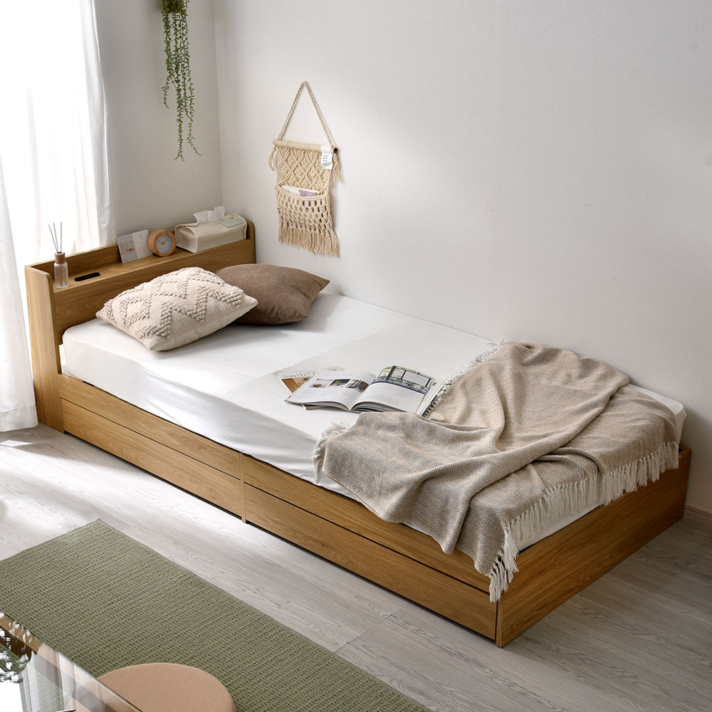 無印良品 ダブルベットフレーム ヘッドボード付 マット下収納/引き出し