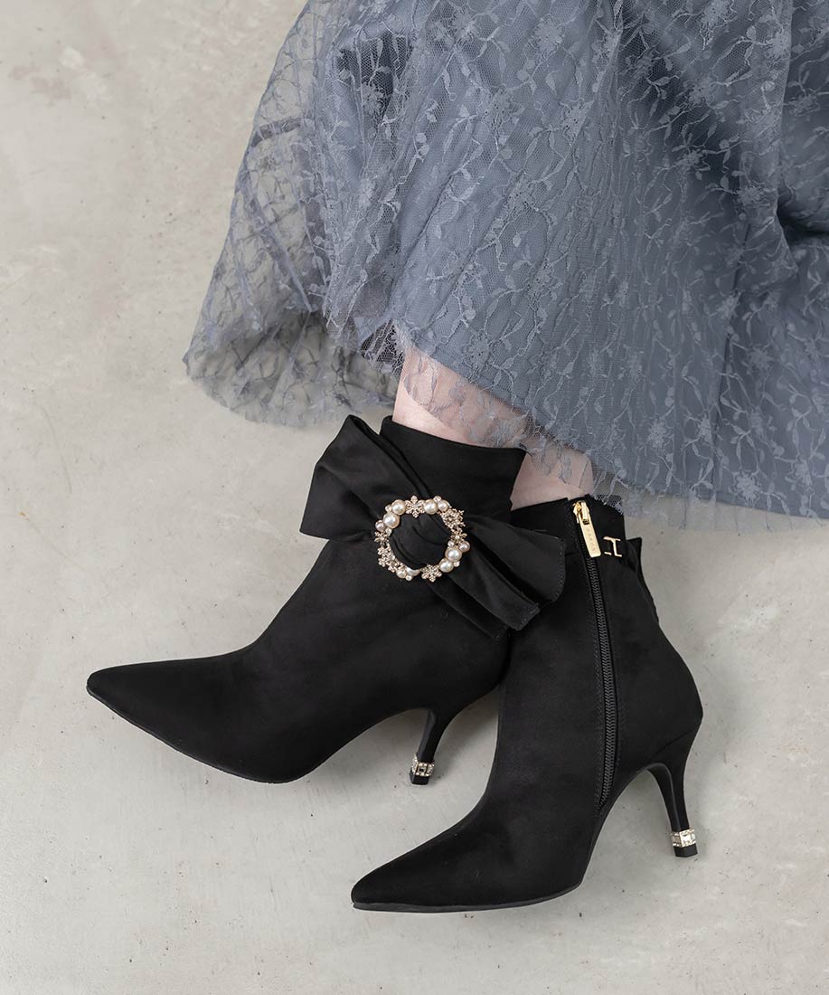 SALE】【Holiday Collection】2WAY ビジュー×リボン ショートブーツ