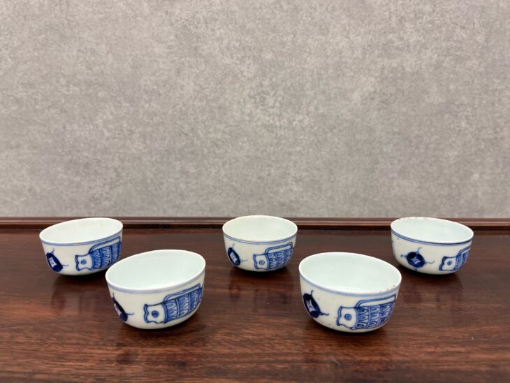 中国 明末時代 南京 鯉図煎茶椀 五客揃 ｜骨董品買取 緑和堂