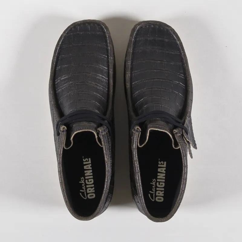 Clarks Originals Mens Wallabee Boot Black Croc Distress