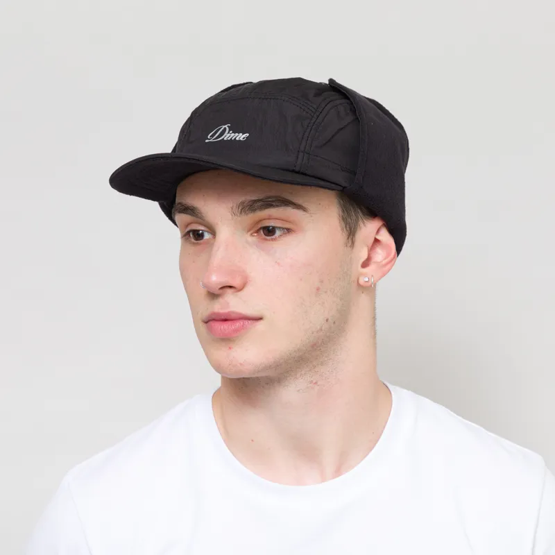 Dime MTL Mens Cursive Logo Winter Earflap Cap Hat Black