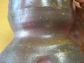 備前焼 柴岡秀泉作 耳付窯変花瓶