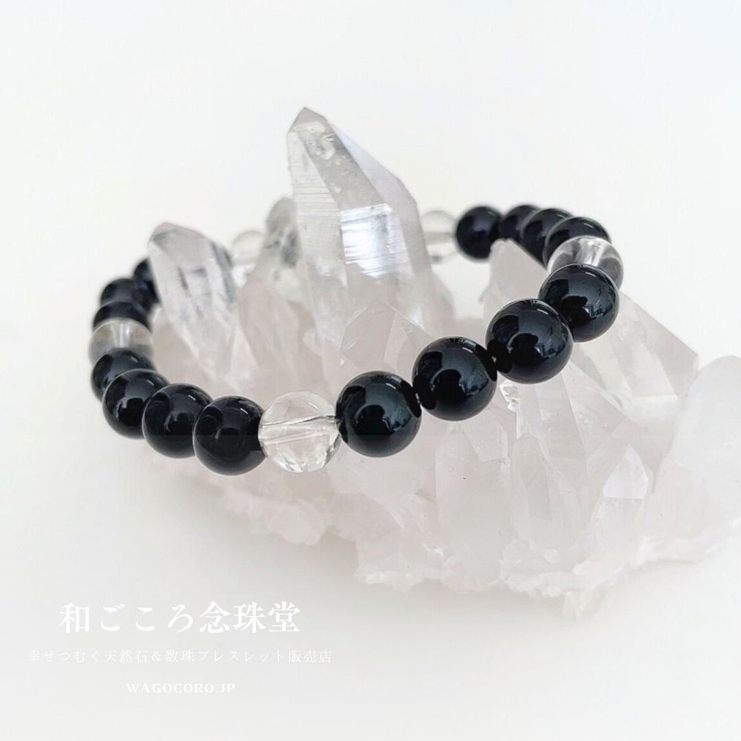 天然石】オニキス×水晶ブレスレット｜魔除け・浄化・パワーストーン