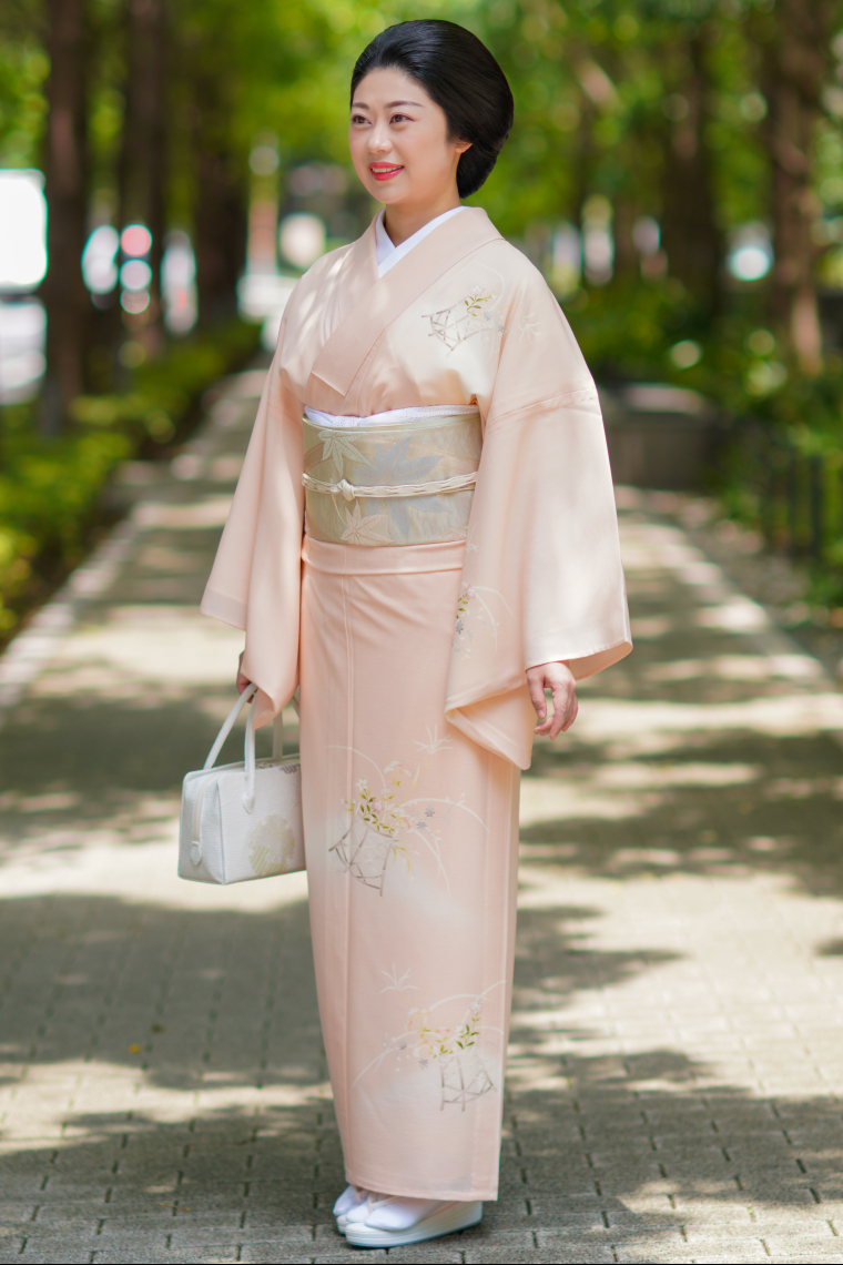 夏訪問着レンタル 夏訪問着Lサイズ 京友禅：染の北川 花籠 薄ピンク