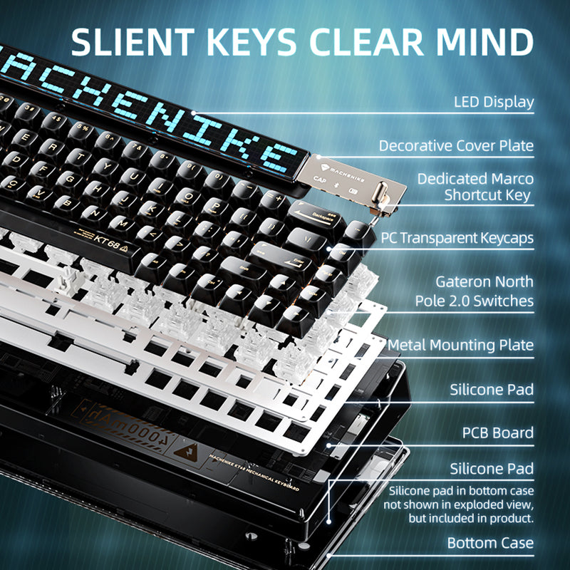 Machenike KT68 Smart Screen Hot-Swap Mechanical Keyboard - WhatGeek