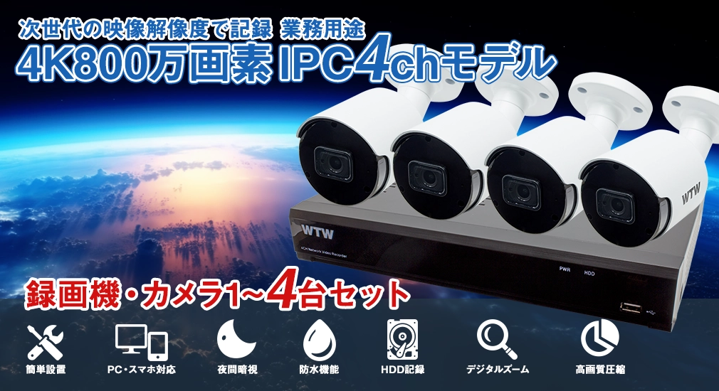 高画質800万画素録画機(WTW-NV44EP6)と SPリンクシリーズ 4K IP