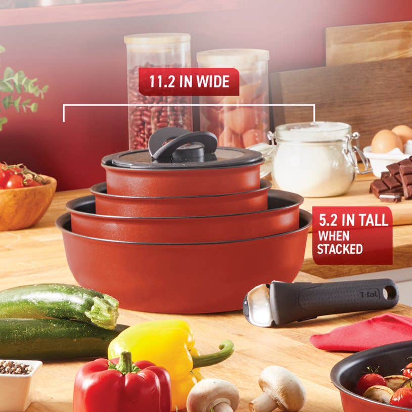 Ingenio Expertise 14-Piece Nonstick Cookware Set – Cherry Red by T-fal