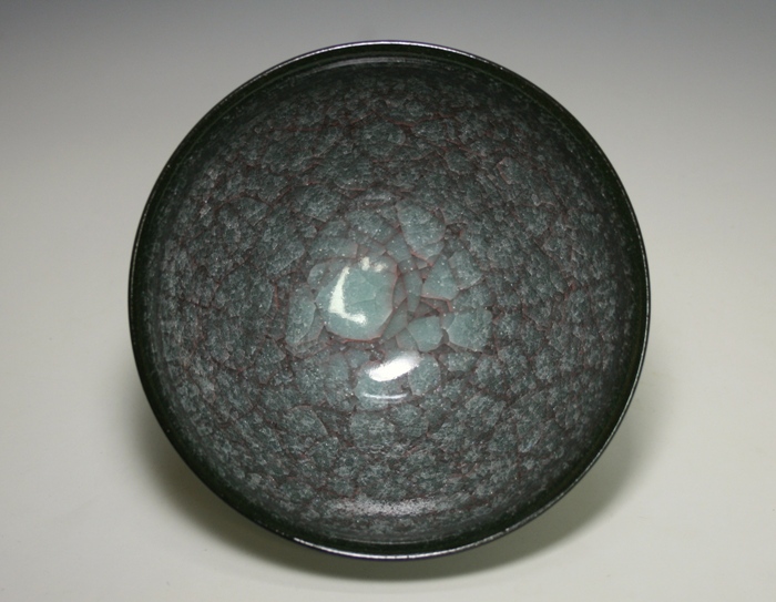 浦口雅行 青瓷黒燿砕 茶盌 茶碗 天満屋個展作品 浦口雅行 青瓷黒