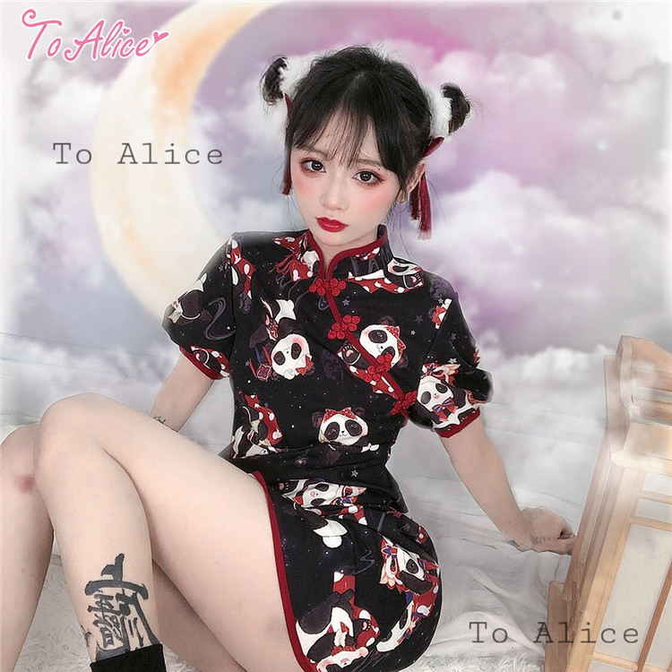 ToAlice】C5334お祝いパンダパフ袖チャイナワンピース【50％OFF】 - To