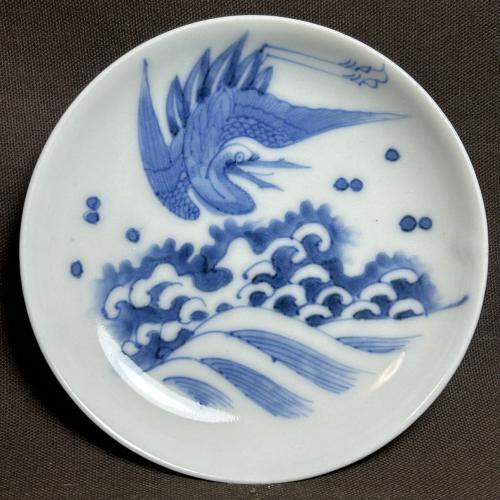 古伊万里波に鶴図染付小皿 /1946│埼玉県熊谷市のの骨董品専門店「雑貨