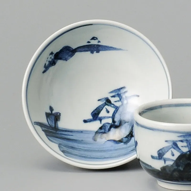 古染山水平盃(徳利・盃)|食器通販の陶磁庵