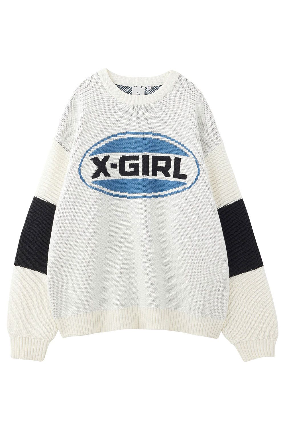 X-girl - BICOLOR OVAL LOGO JACQUARD KNIT TOP / ホワイト | Tempt