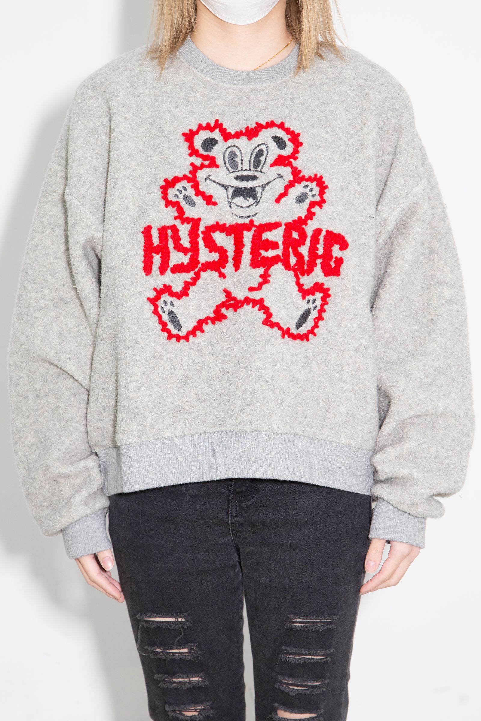 HYSTERIC GLAMOUR - FIRE BEAR刺繍 オーバーサイズスウェット / グレー