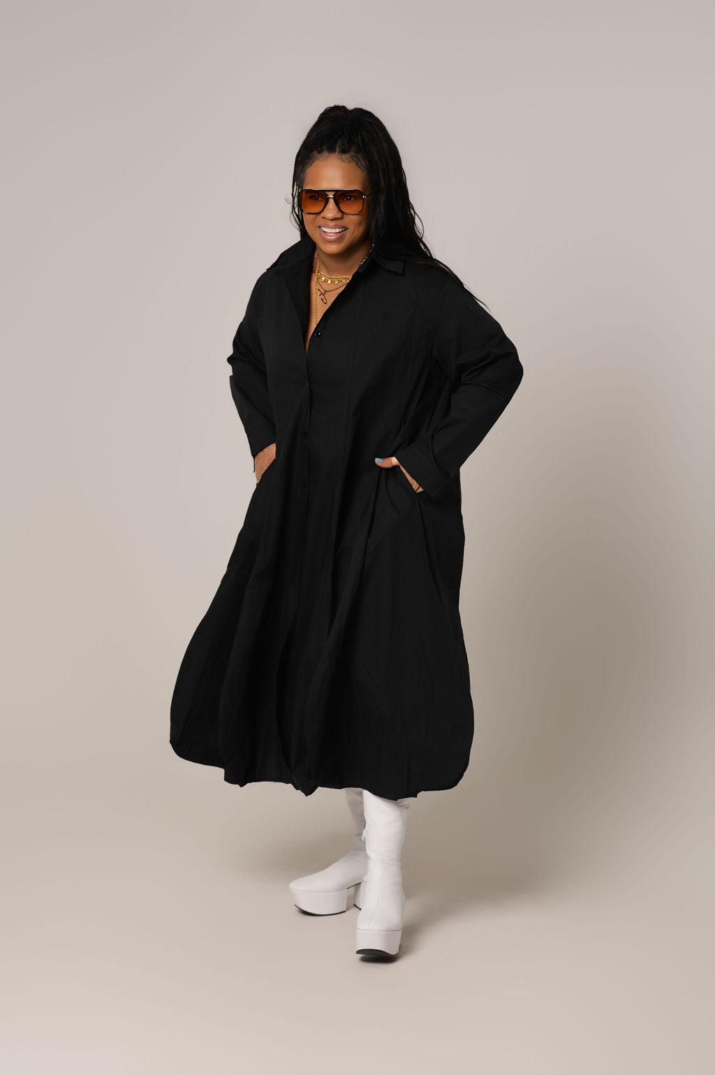 Balloon Hem Maxi Shirt Dress – Terrell Dominick