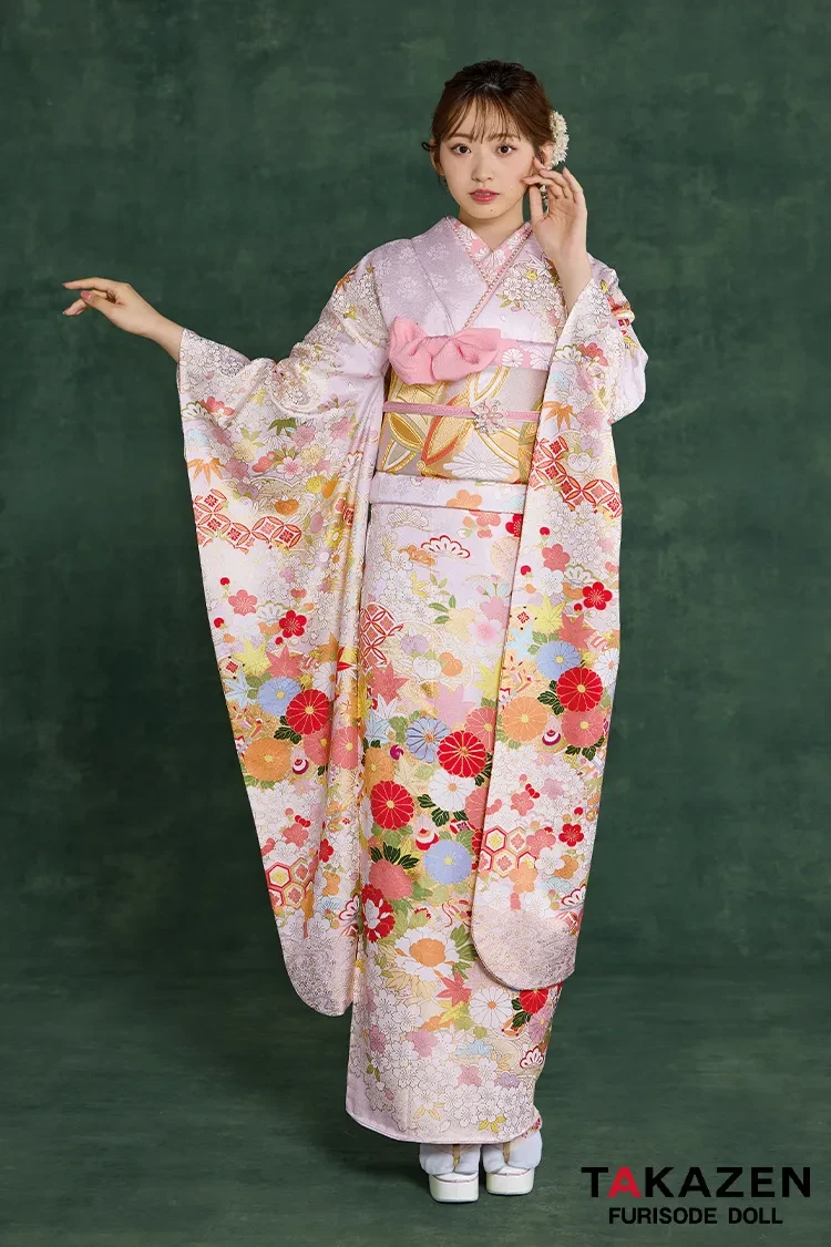 最新作高級古典 サーモンピンク 桜柄/鹿の子模様 関芳 最高級金彩刺繍