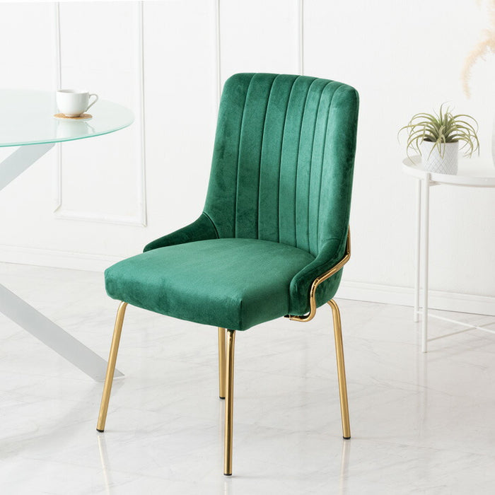 2脚セット] ダイニングチェア くすみカラー ベロア調 金脚 ゴールド脚