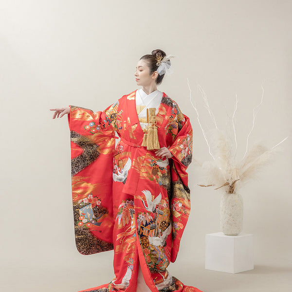 色打掛・御所車飛鶴｜白無垢・色打掛レンタルなら結婚式着物専門の