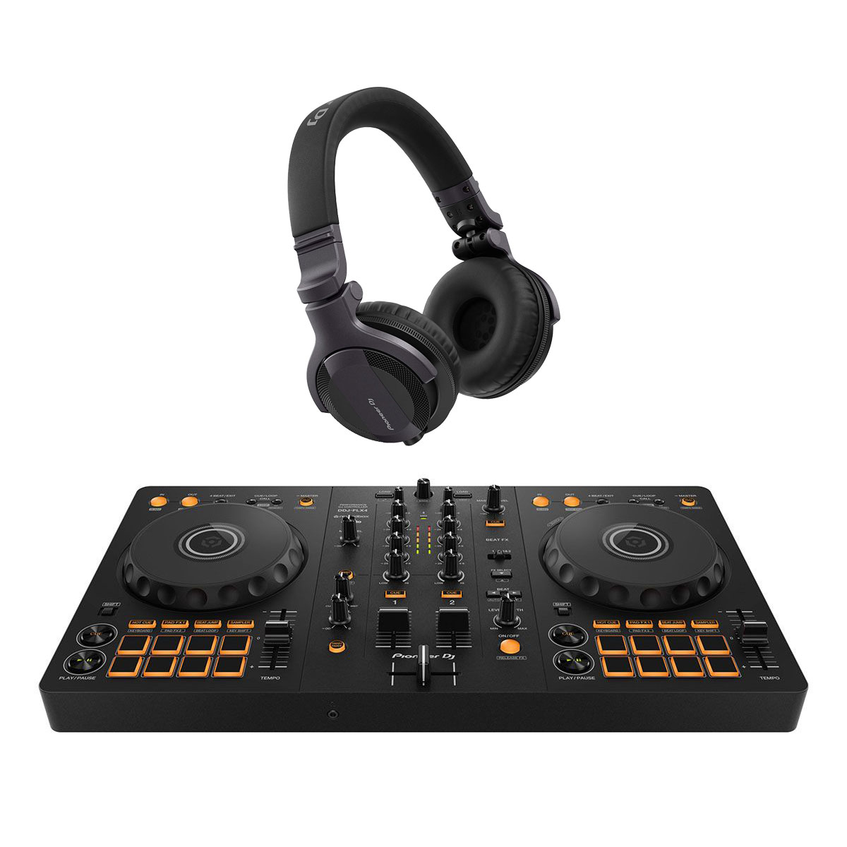 Pioneer DJ DDJ-FLX4 & HDJ-CUE1 DJ Equipment Bundle