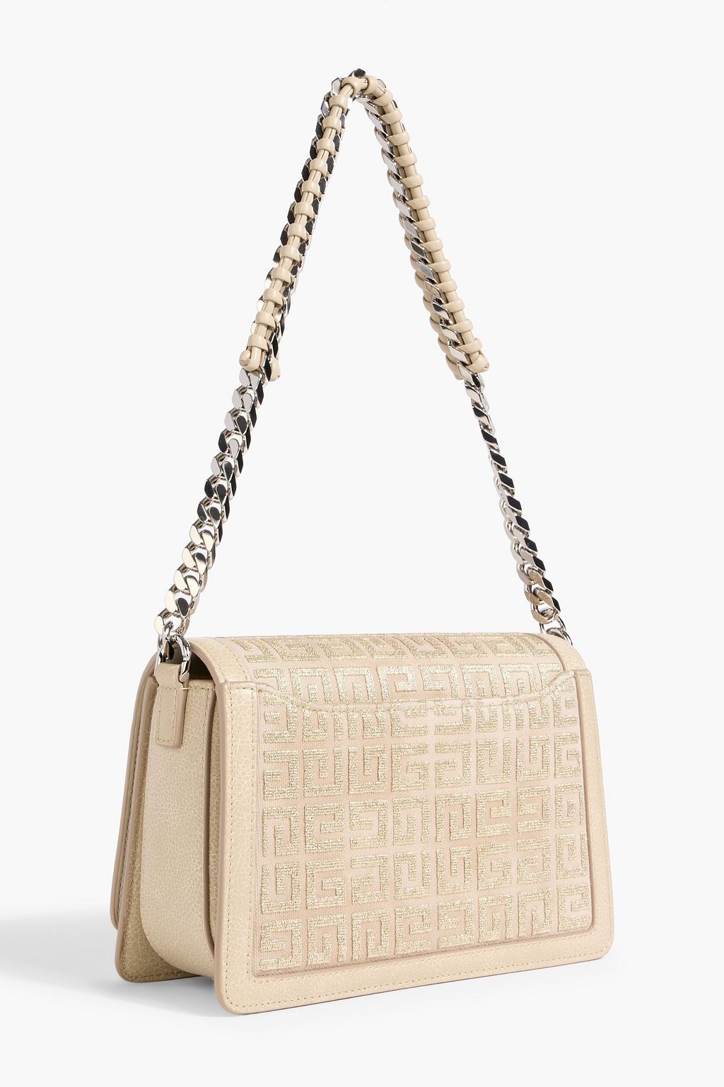 GIVENCHY 4G embroidered canvas and pebbled-leather shoulder bag