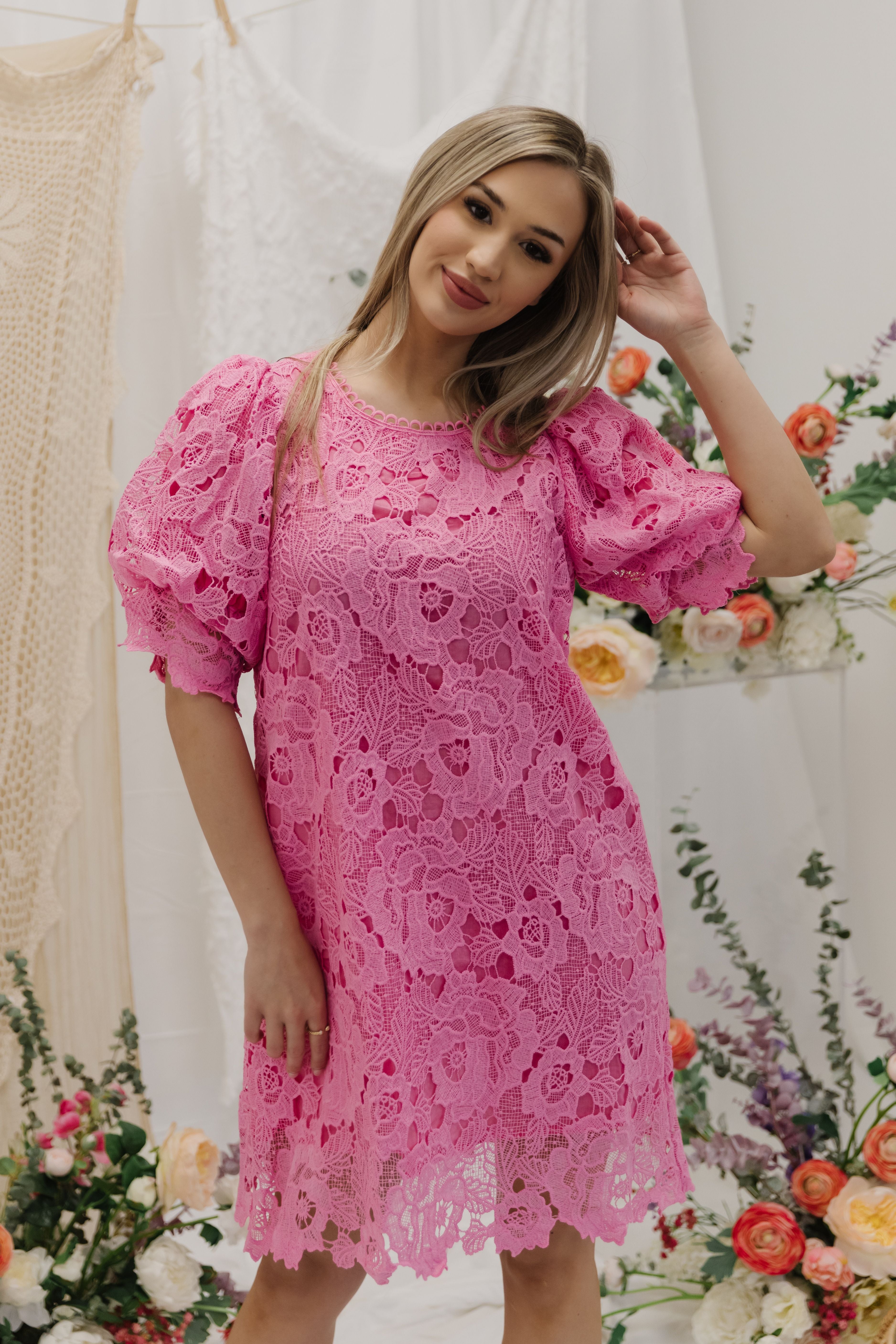 THE LORETTA LACE MINI DRESS IN PINK – Pink Desert